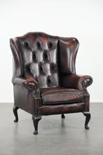 Comfortabele bruine rundleren chesterfield oorfauteuil, Ophalen, Gebruikt, Chesterfield, Engels, Klassiek, .