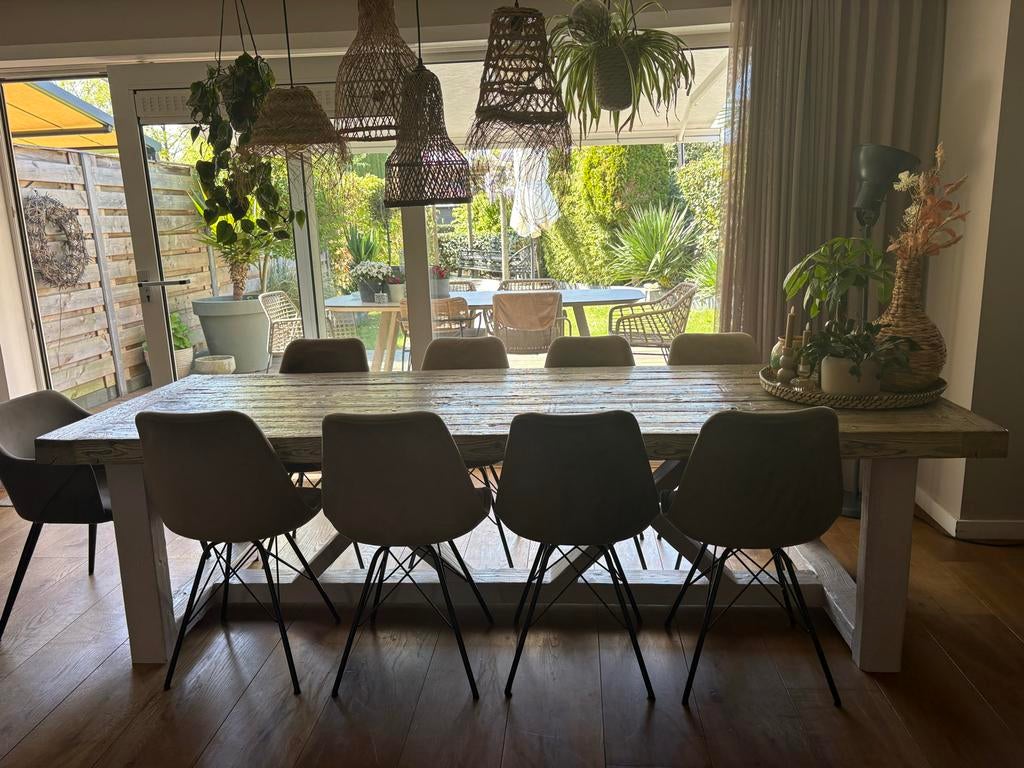 Robuuste houten eetkamertafel 270x95, Huis en Inrichting, Tafels | Eettafels, Ophalen, Gebruikt, 100 tot 150 cm, Vijf personen of meer