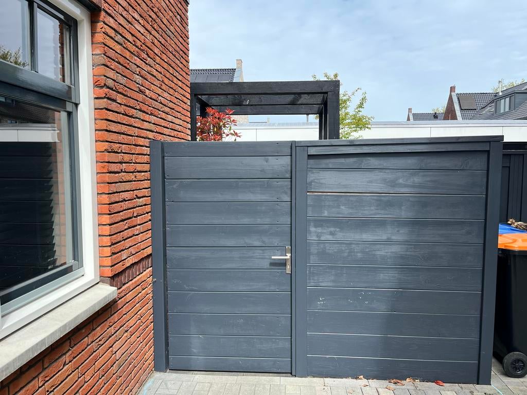 Houten schutting met poort - Donkergrijs, Ophalen, 6 meter of meer, Hout, 1 tot 2 meter