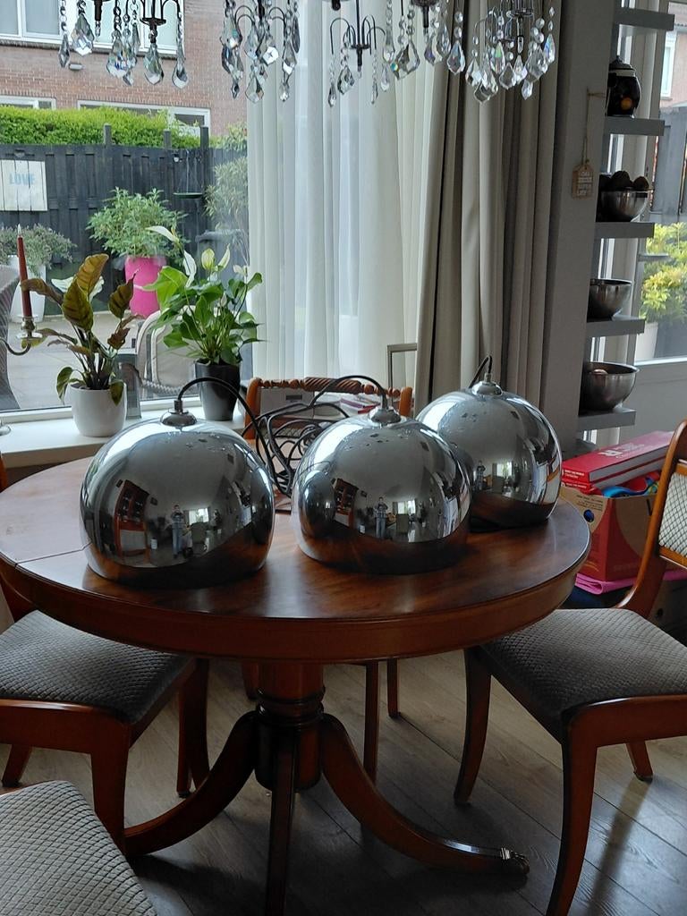 Drie hang lampen met reflectie, Ophalen of Verzenden, Zo goed als nieuw, Rond, Metaal