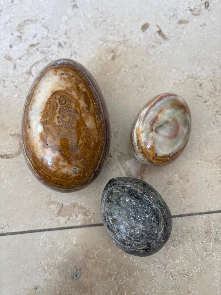 Set van 3 decoratieve edelsteen eieren, Ophalen of Verzenden, Gebruikt