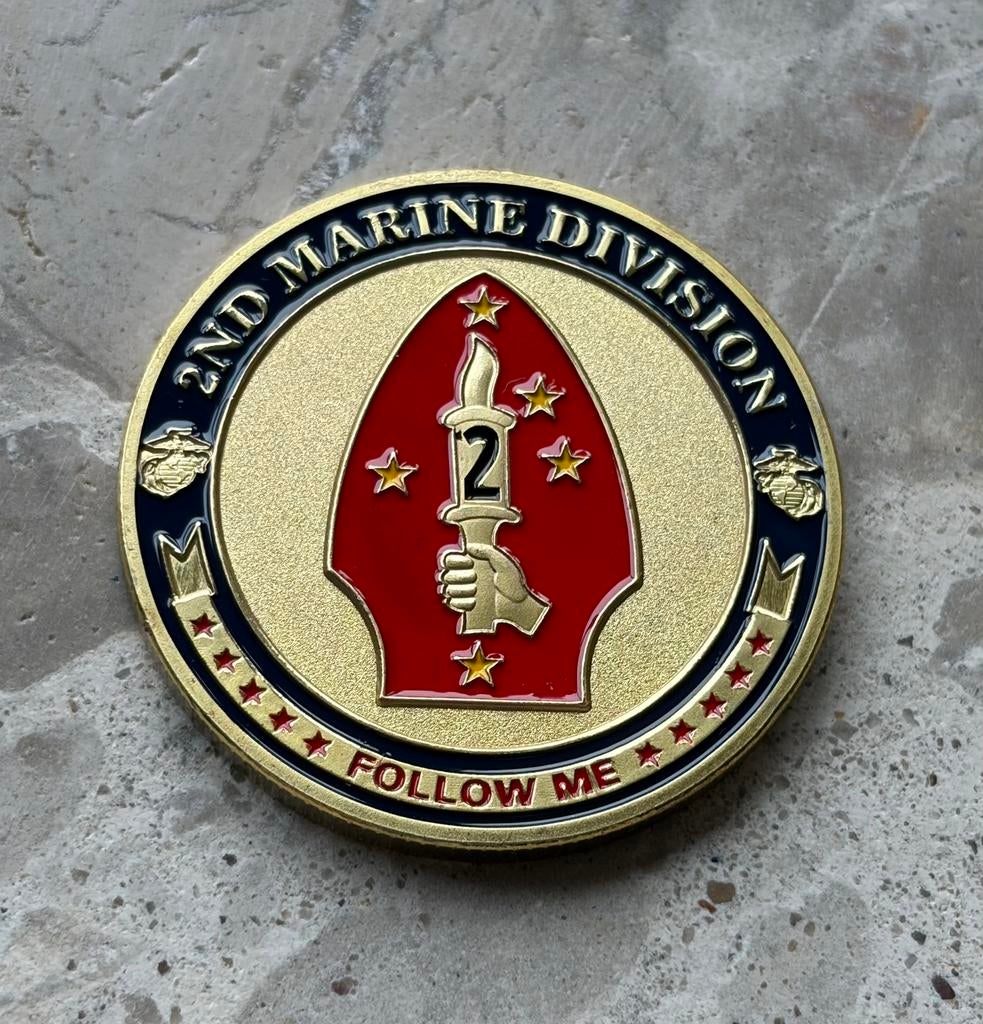 US Marine Corps 2nd marine division coin, Verzamelen, Ophalen of Verzenden, Marine, Amerika, Embleem of Badge