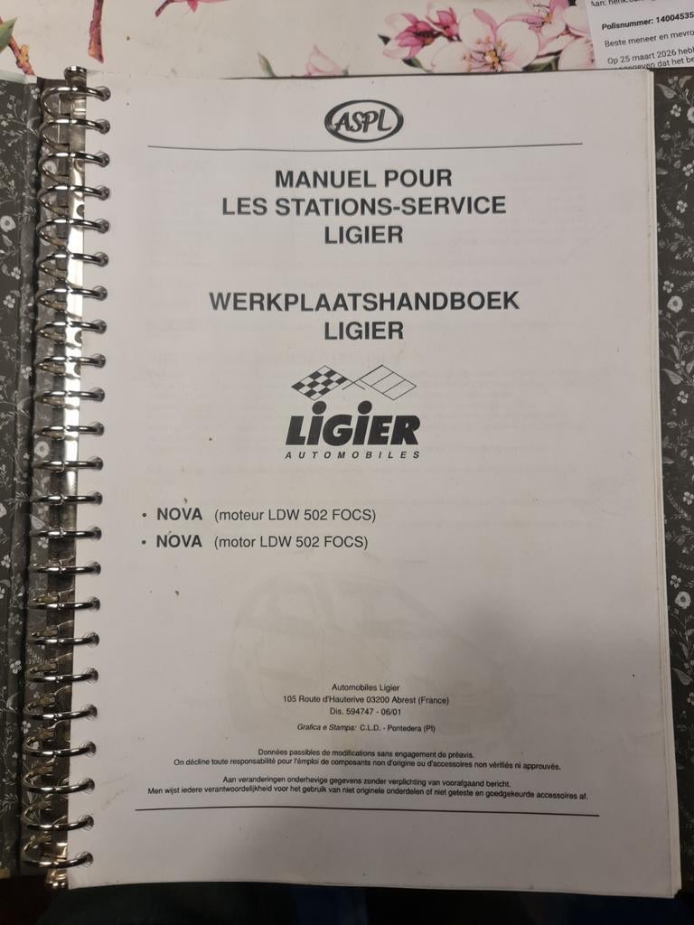 Werkplaatshandboek Ligier Nova (LDW 502 FOCS), Ophalen of Verzenden