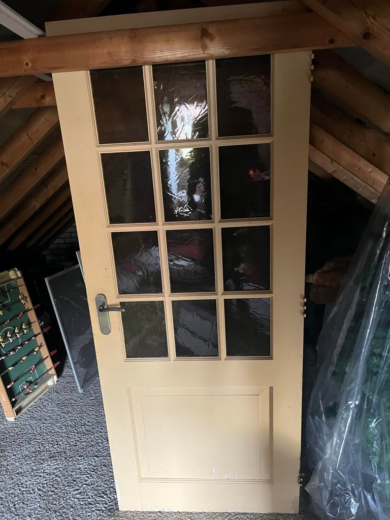 Maranti Binnendeur met glaspanelen, Ophalen, Gebruikt, 80 tot 100 cm, Binnendeur