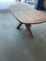 Ovale massie teak houten tuintafel 220x100, Ophalen, Zo goed als nieuw, Rechthoekig, Teakhout