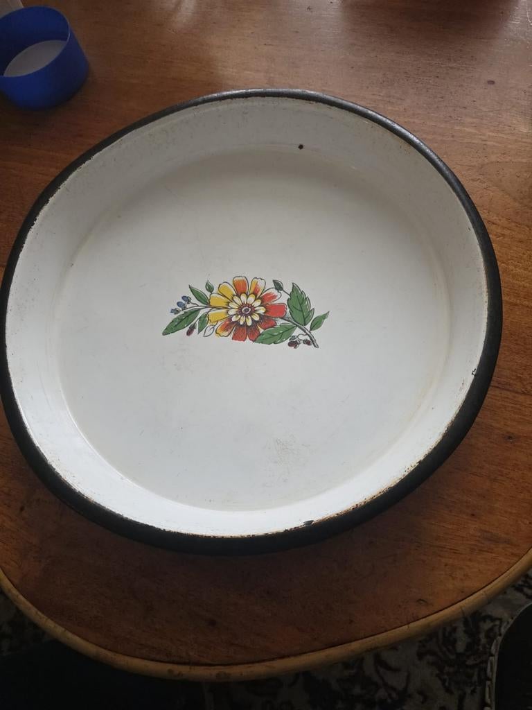 Vintage Emaille Dienblad met Bloemmotief, Ophalen of Verzenden