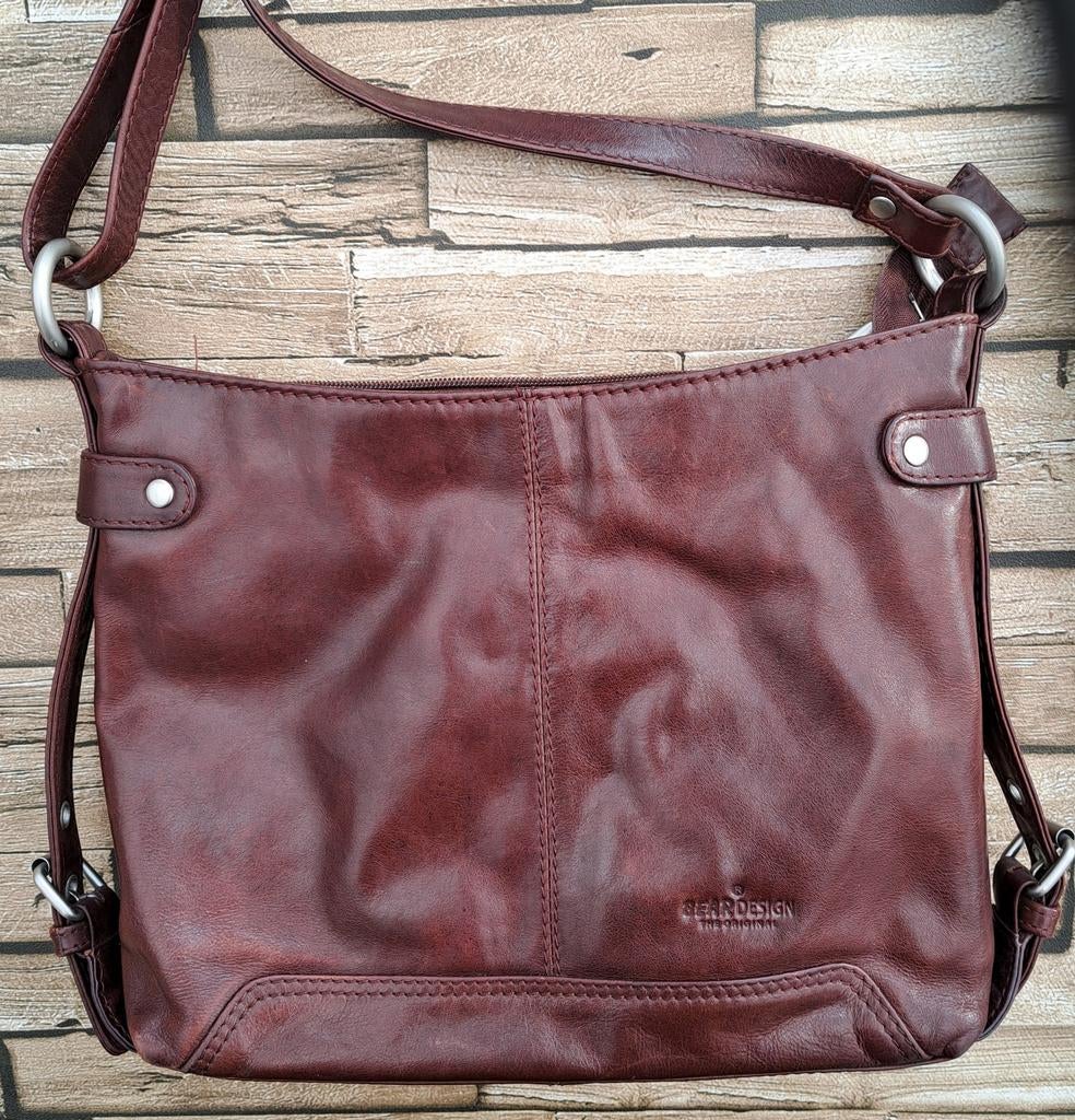 Bear Design- roodbruine leren crossbody tas, Sieraden, Tassen en Uiterlijk, Tassen | Schoudertassen, Overige merken, Bruin, Verzenden