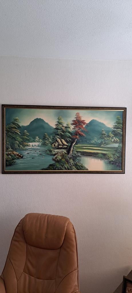 Schilderij met berglandschap en waterval, Antiek en Kunst, Kunst | Schilderijen | Klassiek, Ophalen