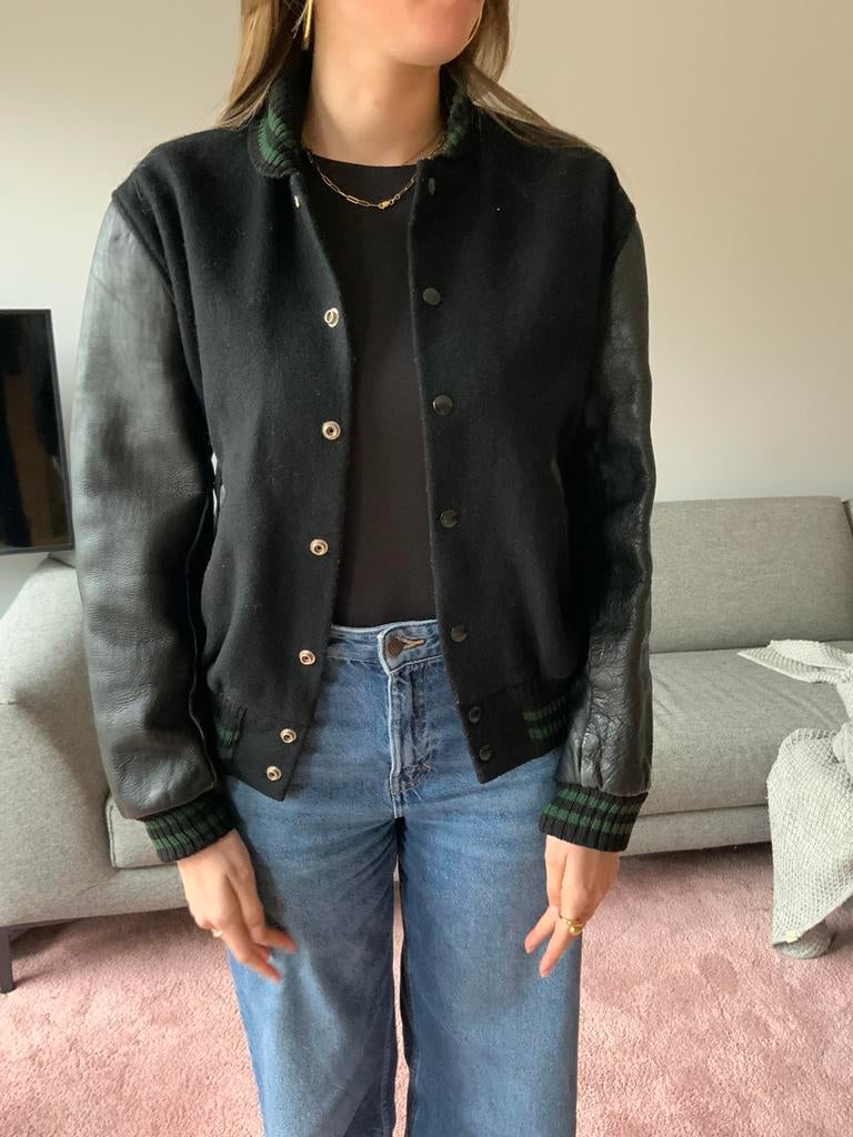 Vintage Aldion Award jack wol met leer, Ophalen of Verzenden, Zo goed als nieuw, Maat 38/40 (M), Zwart