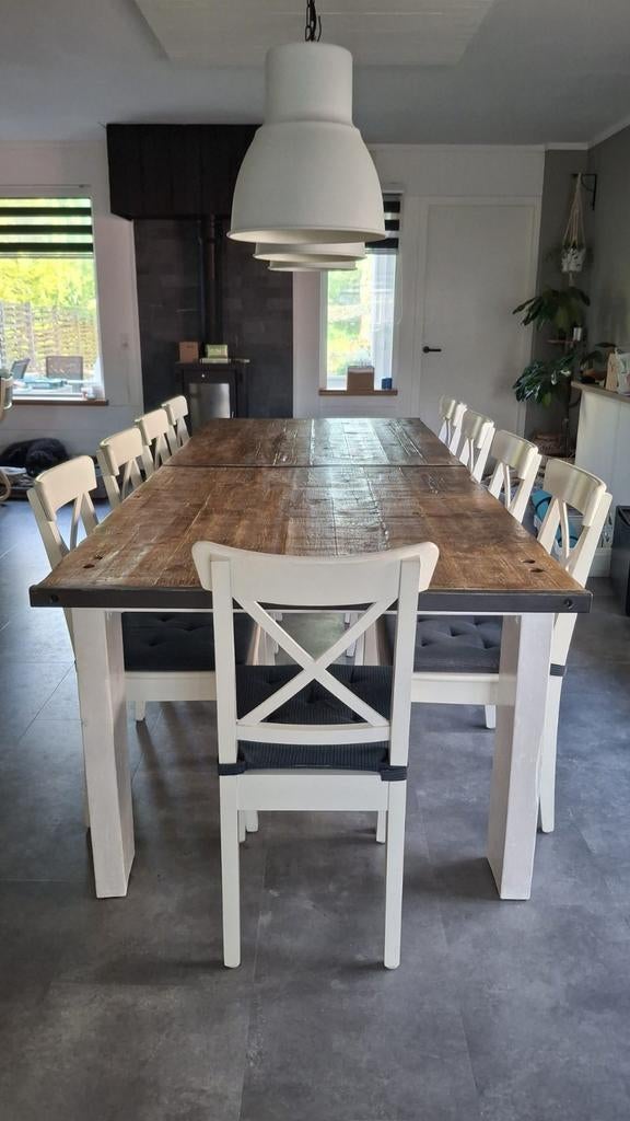 Robuuste houten eettafel 280 cm x 109 cm, Ophalen, Gebruikt, 100 tot 150 cm, Eikenhout