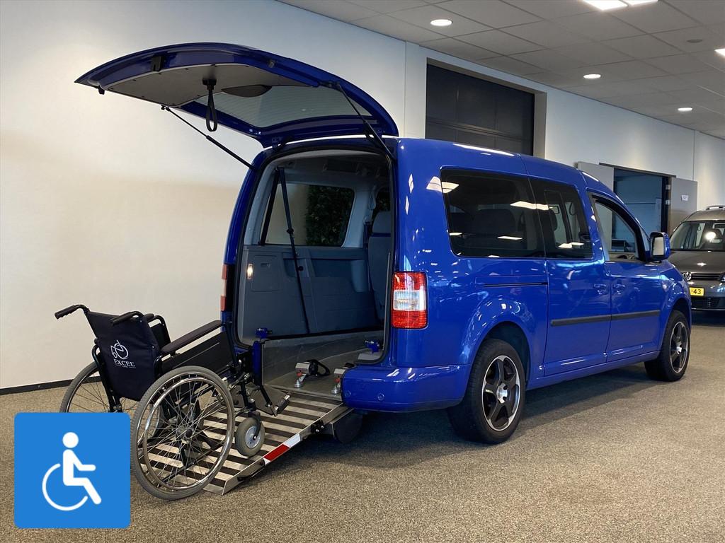Volkswagen Caddy Maxi Rolstoelauto 5+1 (airco), Auto's, Gebruikt, Blauw, Handgeschakeld, 1040 kg