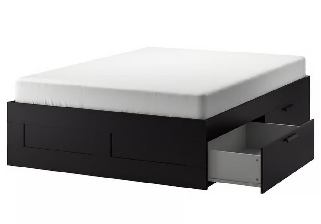 Tweepersoonsbed 180x200 incl. matras en opbergvakken, Gebruikt, Zwart, Tweepersoons, Ophalen of Verzenden