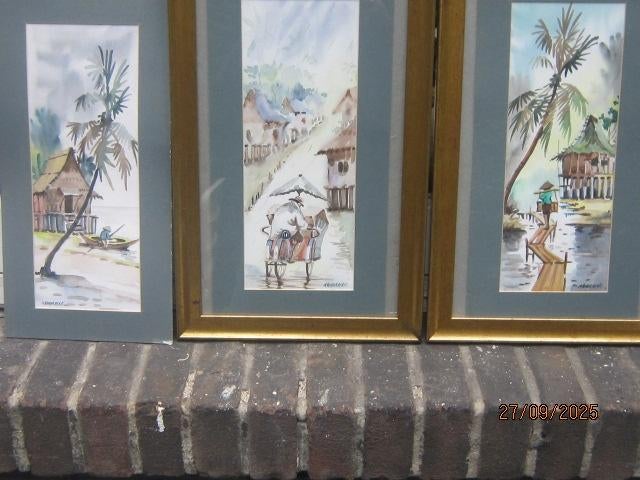 2/3 Indonesische/ Aziatrische Aquarellen gesigneerd, Antiek en Kunst, Ophalen of Verzenden