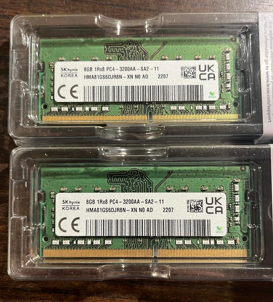 16GB (2x 8GB) DDR4 SODIMM 3200MHz laptop geheugen SK Hynix, Computers en Software, RAM geheugen, DDR4, Ophalen of Verzenden, Zo goed als nieuw