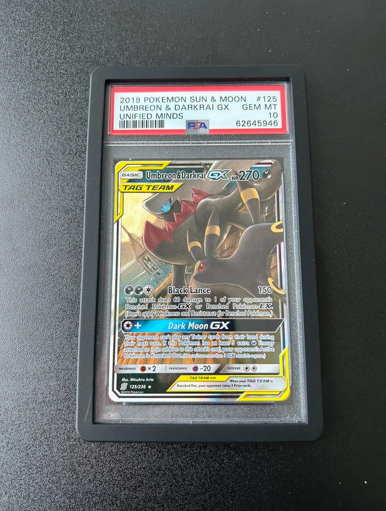 Pokemon TCG - Umbreon & Darkrai tag team PSA 10, Ophalen of Verzenden, Zo goed als nieuw