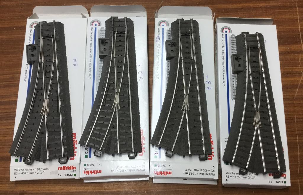 MäRKLIN H0 C-RAILS 4x 24612 Electrische Wissels Re. OVP, Wisselstroom, Gebruikt, Rails, Ophalen of Verzenden