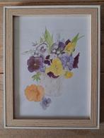 Aquarel schilderij: Bloemenvaas met viooltjes, Ophalen of Verzenden