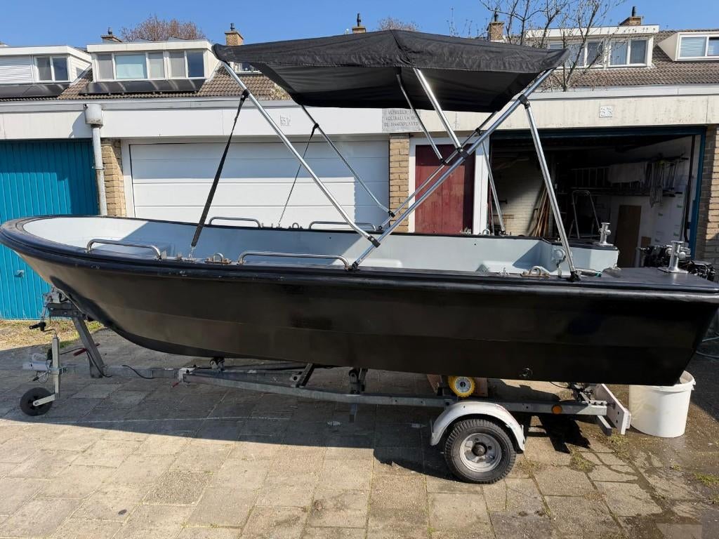 Complete sloep (4.20m) met Mercury 9.9 pk + trailer, Watersport en Boten, Sloepen, Ophalen, Gebruikt, Tot 10 pk, 3 tot 6 meter