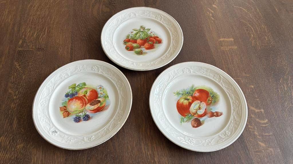 3 decoratieve borden Petrus Regout. Maastricht. Fruit., Antiek en Kunst, Antiek | Servies los, Ophalen of Verzenden