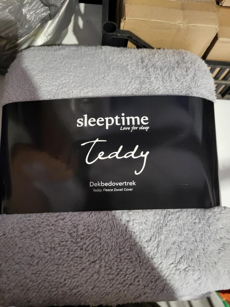 Sleeptime Teddy Dekbedovertrek Lichtgrijs 240x200/220, Dekbedovertrek, Ophalen of Verzenden, Grijs, Nieuw