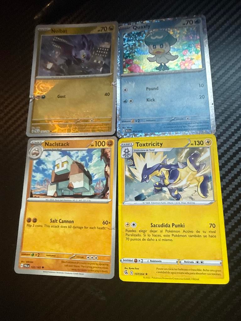 Pokémon Kaarten Bundel: Noibat, Quaxly, Naclstack, Toxtricit, Ophalen of Verzenden, Gebruikt, Meerdere kaarten, Foil