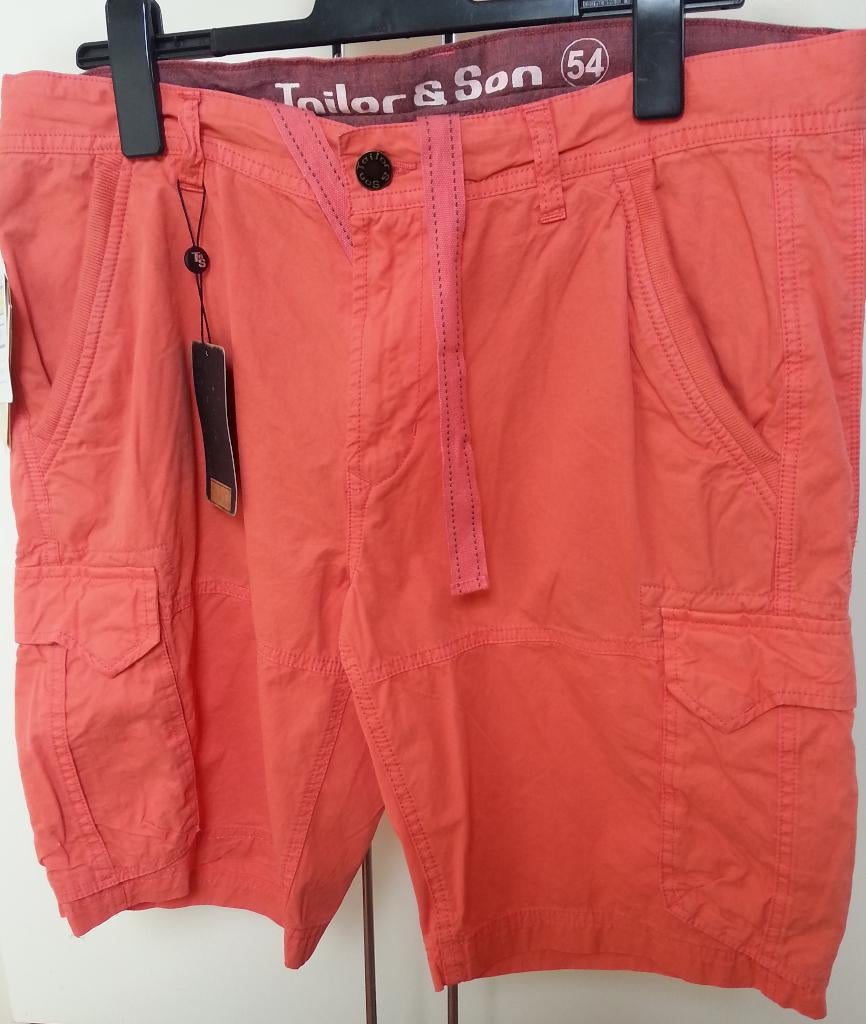 Nieuwe Bermuda cargo heren Coral oranje Tailor & Son maat 54, Kleding | Heren, Broeken en Pantalons, Maat 52/54 (L), Nieuw, Oranje