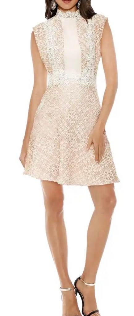 Romantische Sandro kanten jurk beige champagne maat 34/36, Beige, Ophalen of Verzenden, Zo goed als nieuw, Maat 36 (S)