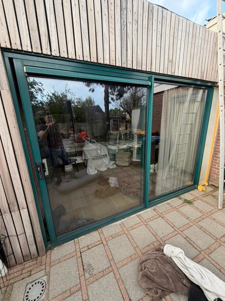 Schuifpui alum met dubbel glas, Gebruikt, 225 cm of meer, Aluminium, Ophalen of Verzenden