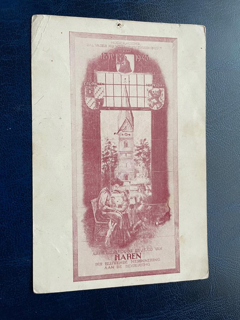 ansichtkaart van Haren ; Tegelplateau aangeboden door jeugd., Verzenden, 1920 tot 1940, Groningen