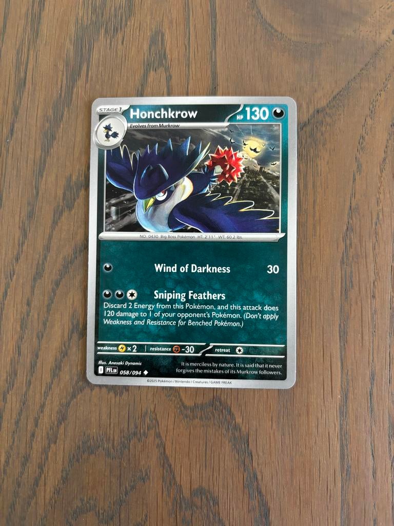 Pokémon Kaart: Honchkrow 058/094 - Nieuw, Ophalen of Verzenden, Zo goed als nieuw, Losse kaart