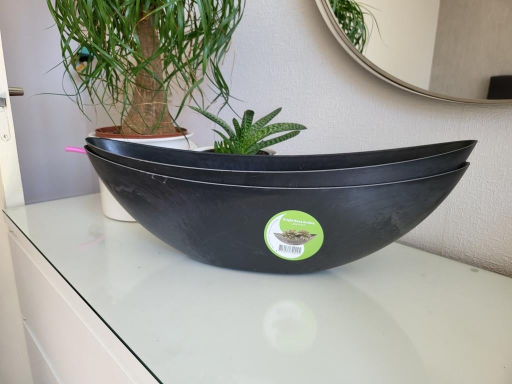 Anthracite/Donkergrijze decoratieve plantenbakken set van 2, Huis en Inrichting, Ophalen of Verzenden, Nieuw, Overige kleuren