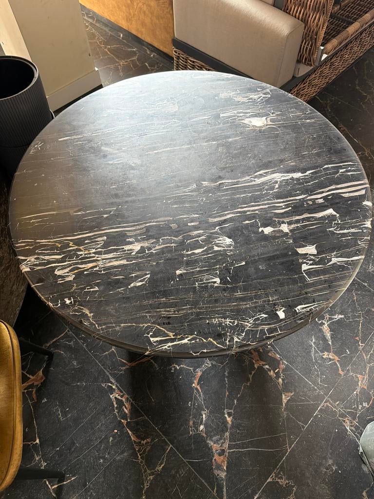 Marmer look ronde eettafel 3 poots, diameter 120cm, Huis en Inrichting, Tafels | Eettafels, Ophalen, Overige materialen, Gebruikt
