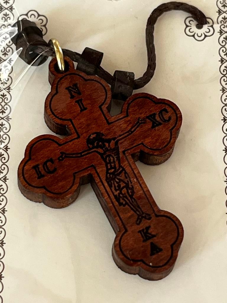 Iconsgr Religieuze Grieks-orthodoxe christelijke hanger houten kruis ketting / 47