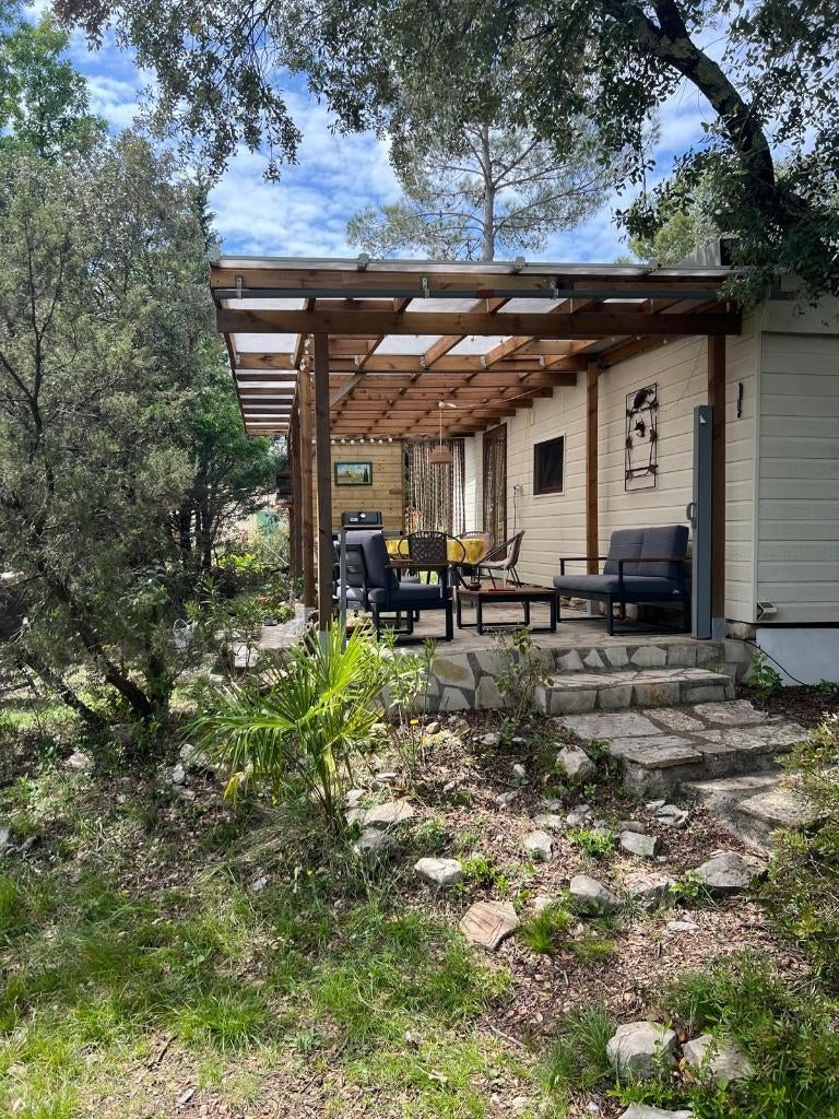 Te huur luxe stacaravan in Zuid Frankrijk met grote tuin., Vakantie, Wasmachine, Aan zee, Recreatiepark