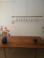 Houten design tafel met metalen poten, Ophalen, Gebruikt, Eikenhout, 50 tot 100 cm