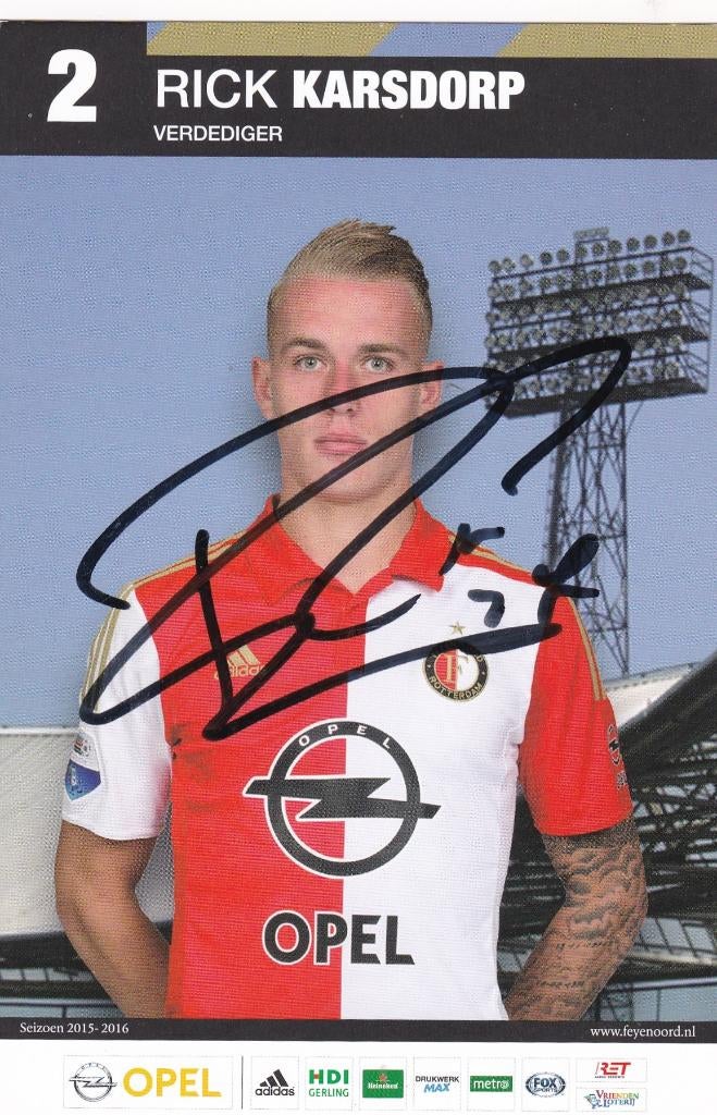 Rick Karsdorp Feyenoord Rotterdam ECHTE handtekening, Verzenden, Zo goed als nieuw, Feyenoord, Spelerskaart