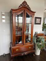 Massief Mahonie Vitrinekast met Facet Geslepen Glas, Ophalen, Gebruikt, 100 tot 150 cm, 200 cm of meer