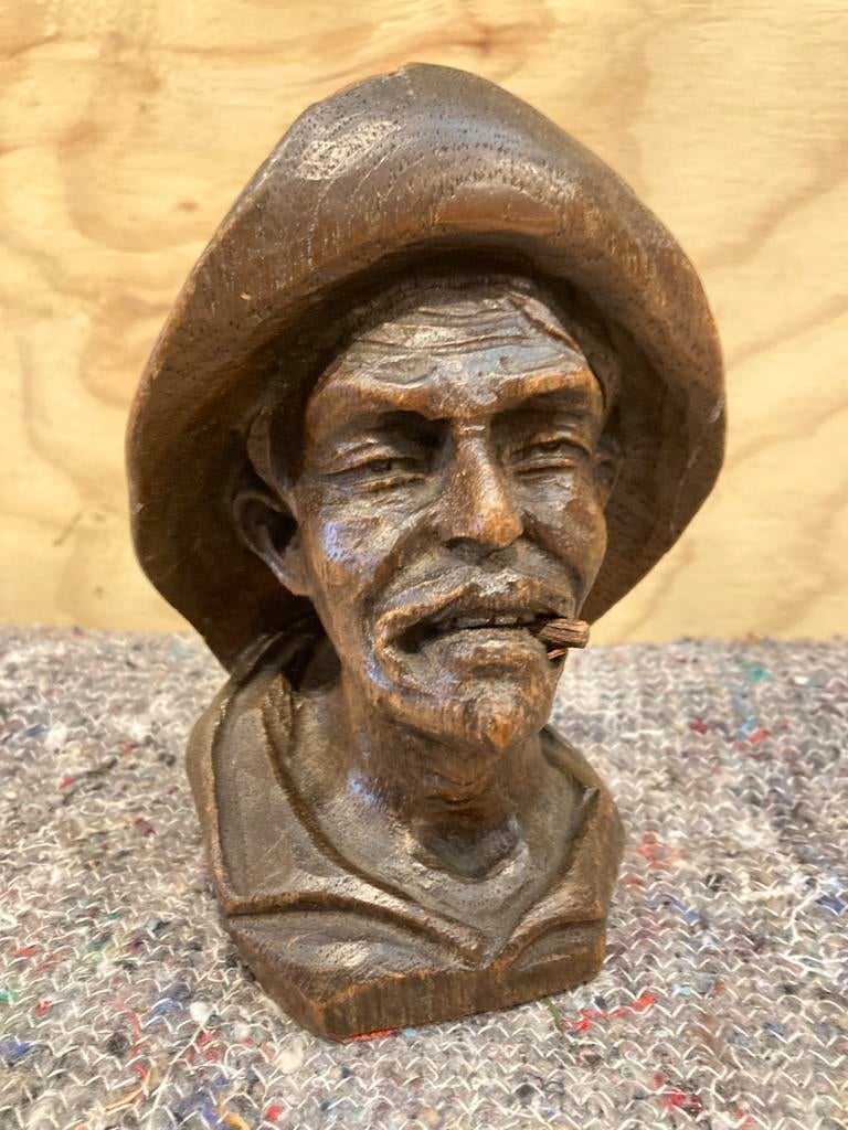 Houten mannenkop, Houtsnijwerk, Minder dan 20 cm, Ophalen of Verzenden, Handgemaakt