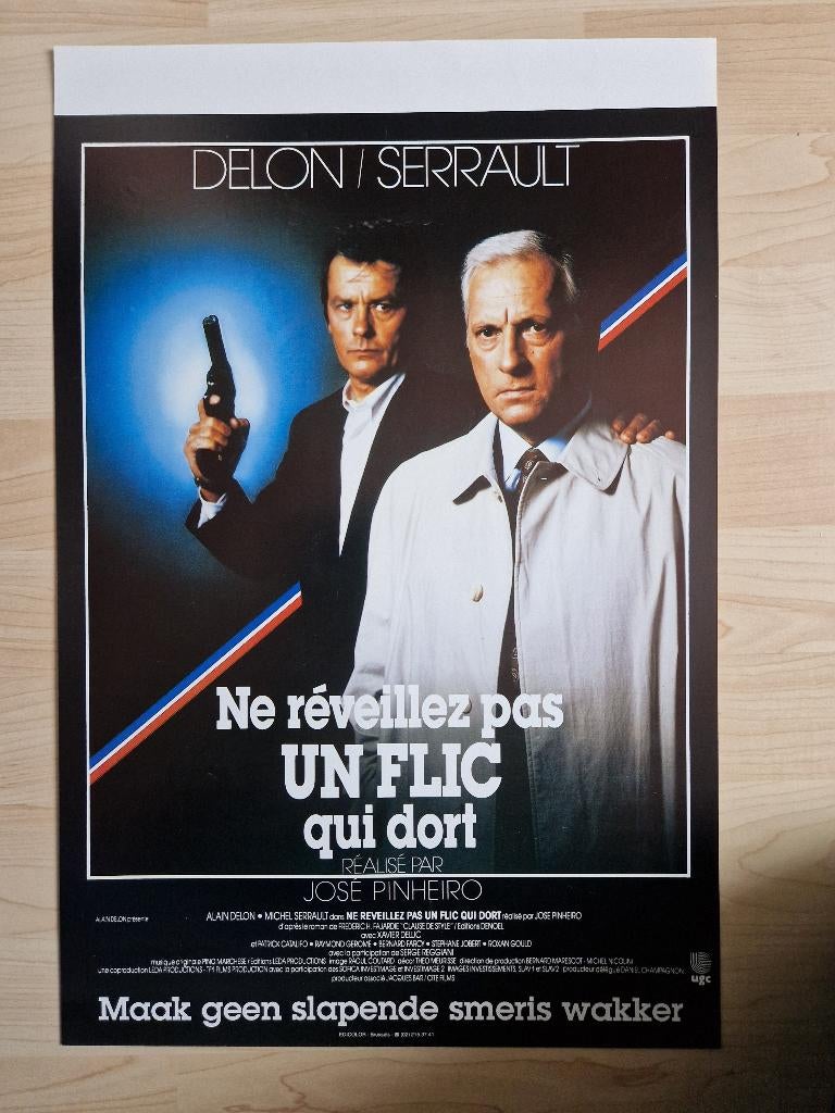 filmaffiche Alain Delon ne reveillez pas un flic filmposter, Rechthoekig Staand, Ophalen of Verzenden, Zo goed als nieuw, A1 t/m A3
