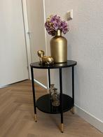 IKEA Bijzettafel met zwart veiligheidsglas en metalen frame, Ophalen, Minder dan 55 cm, Rond, 60 cm of meer