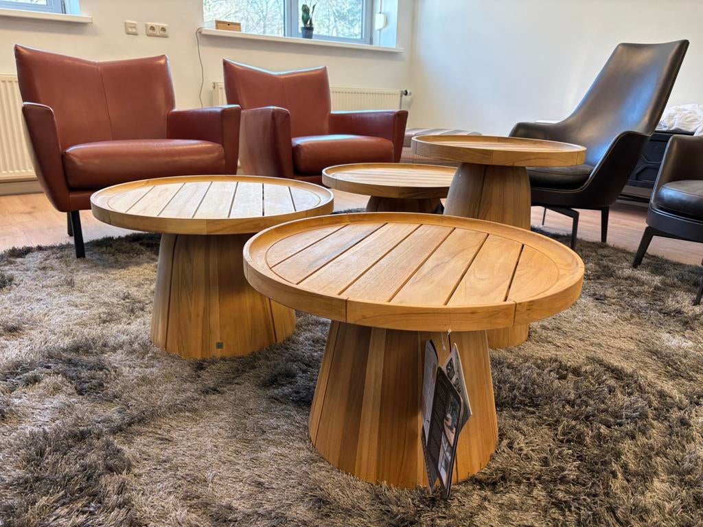 4SO 4 Seasons Pablo bijzettafeltjes teak hout nieuw korting, Minder dan 45 cm, Info@micheldethouars.nl, Rond, Nieuw