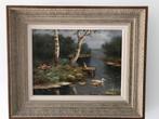 Olieverfschilderij: Eendenfamilie aan het water H. Breedveld, Antiek en Kunst, Kunst | Schilderijen | Klassiek, Ophalen of Verzenden