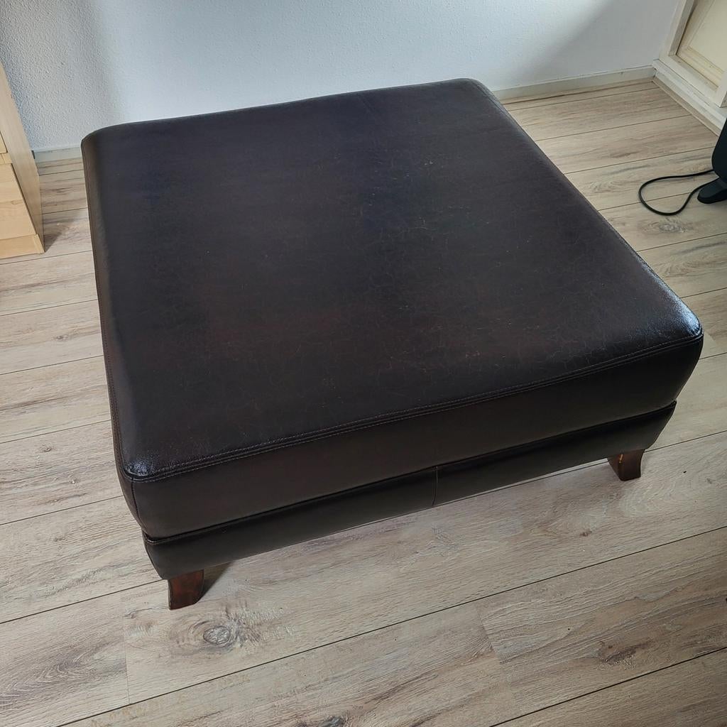 Echt lederen hocker (donkerbruin) - 95x95x40cm, Huis en Inrichting, Tafels | Salontafels, Ophalen, Gebruikt, Vierkant