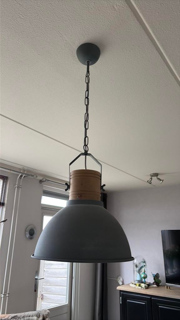 Hanglamp industrieel, grijs-groen., Huis en Inrichting, Lampen | Hanglampen, Ophalen, Zo goed als nieuw, Minder dan 50 cm, Industrieel