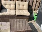 Wicker tuinset met kussens en tafeltje, Tuin en Terras, Ophalen, 4 zitplaatsen, Gebruikt, Loungeset