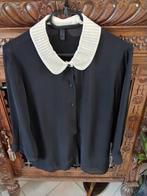 Zwarte Blouse Voille met parelkraag L, Ophalen of Verzenden, Nieuw