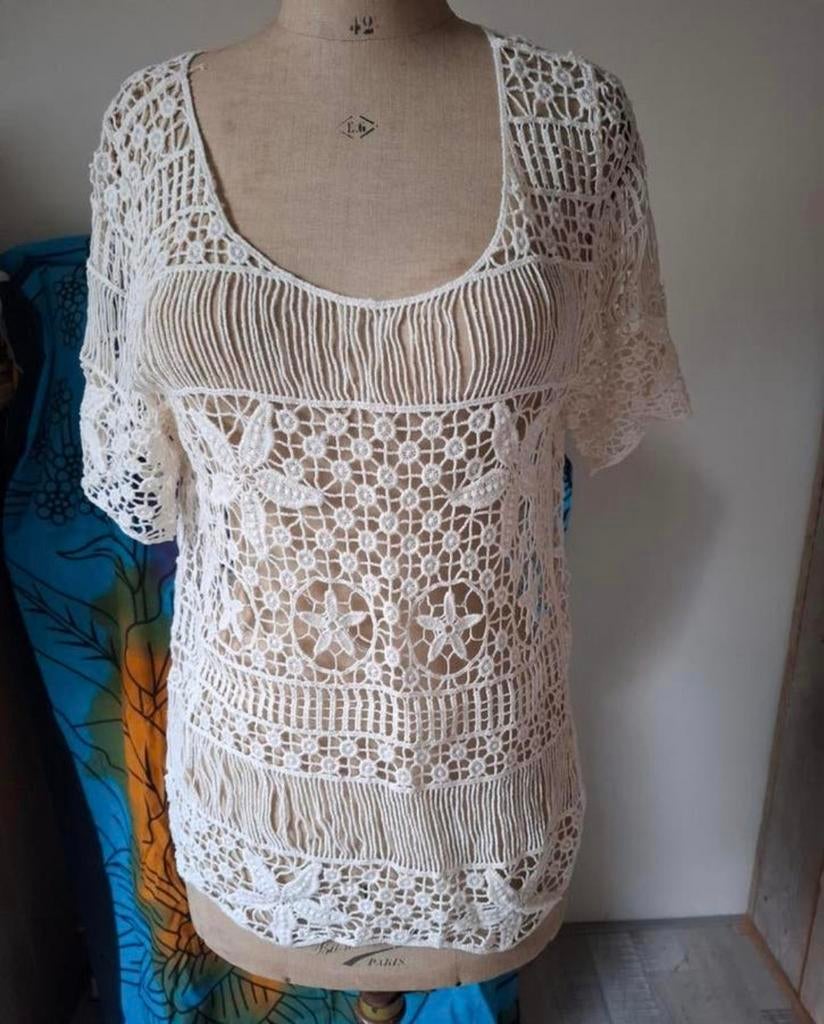 Mooie gehaakte bohemian top, Ophalen of Verzenden, Zo goed als nieuw, Maat 38/40 (M), Lange mouw
