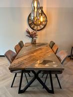 Industriële Eettafel – Betonlook, Hout & Epoxy Inleg, 200 cm of meer, Zo goed als nieuw, Vijf personen of meer, Rechthoekig