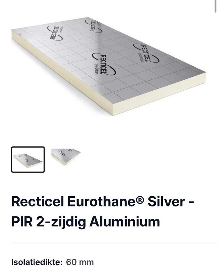 PIR isolatie platen 1200x600x60mm. Recticel Silver Aluminium, Doe-het-zelf en Verbouw, Isolatie en Afdichting, Nieuw, Hardschuim (Pir)