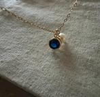 Zilveren 925 goud vergulde ketting met blauwe steen en parel, Verstelbaar, Nieuw, Ophalen of Verzenden, Goud